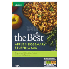 Morrisons The Best Apple & Rosemary Stuffing Mix 140g, front of the box with apple and rosemary sprig.