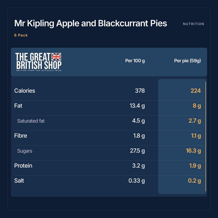 Mr Kipling Apple and Blackcurrant Pies - 6 Pack imported British grocery product available in Canada