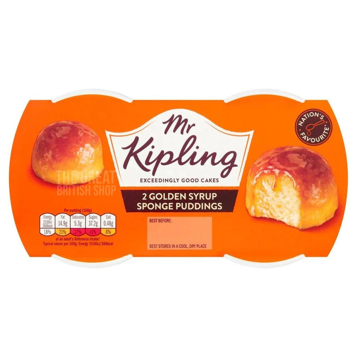 Mr Kipling Golden Syrup Sponge Puddings - 2 Pack imported British grocery product available in Canada