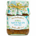 Mrs Darlington's Apple & Sage Jelly with Cider 212g, glass jar with a green festive paper cover and gold tie.