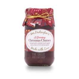 Mrs Darlington's Cracking Christmas Chutney 312g, front view of the original product packaging.