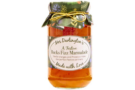 Mrs Darlington's Festive Bucks Fizz Marmalade 340g, front view of the original product packaging.