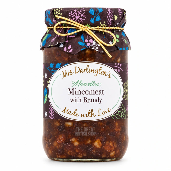 Mrs Darlington's Marvellous Mincemeat With Brandy 410g, front view of the original product packaging.