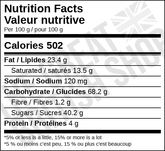 M&S Custard Creams Biscuits - 165g nutrition facts label / valeur nutritive