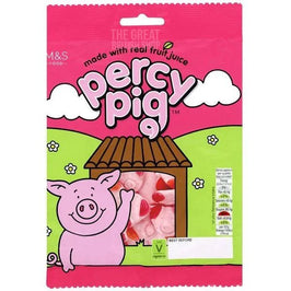 M&S Percy Pig 100g: front of the pink bag showing the pig character and sweets window.