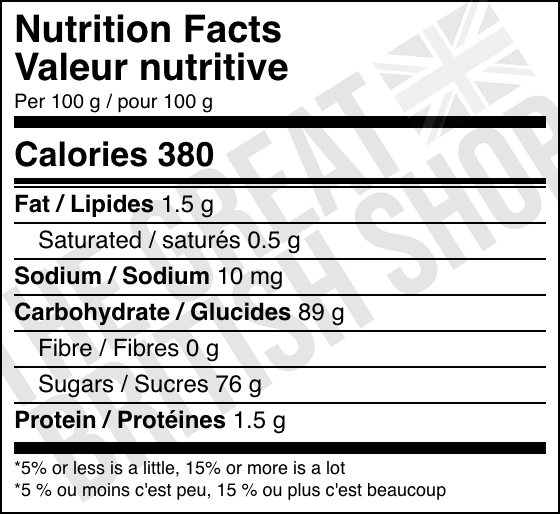 Barratt Dolly Mix - 150g nutrition facts label / valeur nutritive