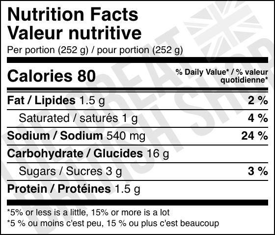 Batchelors Cup A Soup Beef & Tomato - 4 Pack nutrition facts label / valeur nutritive