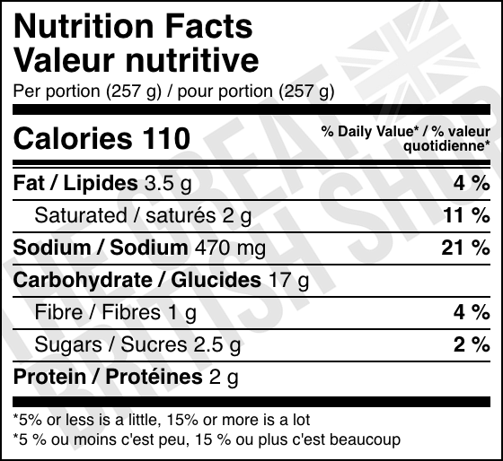 Batchelors Cup A Soup Leek And Potato - 4 Pack nutrition facts label / valeur nutritive