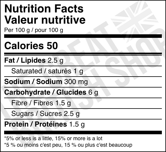 Baxters Spicy Parsnip Soup - 400g nutrition facts label / valeur nutritive