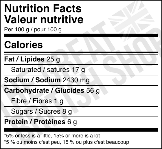 Bisto Cheese Sauce Mix - 185g nutrition facts label / valeur nutritive