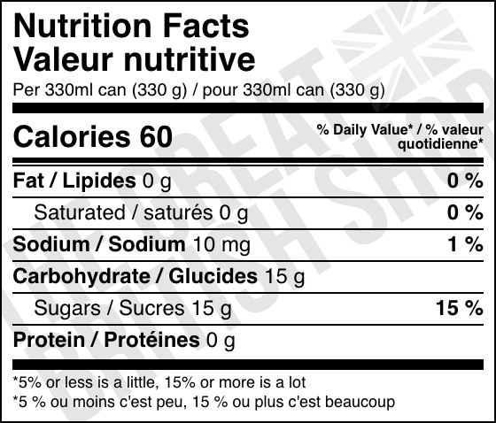 Fanta Orange - 330ml nutrition facts label / valeur nutritive