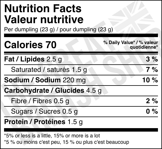 Goldenfry Dumpling Mix - 142g nutrition facts label / valeur nutritive