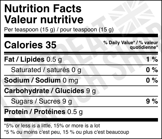 Hartley's Apricot Jam - 340g nutrition facts label / valeur nutritive