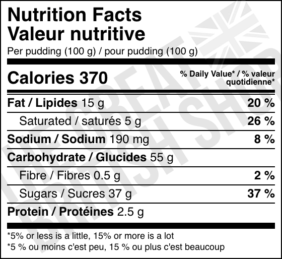 Mr Kipling Golden Syrup Sponge Puddings - 2 Pack nutrition facts label / valeur nutritive