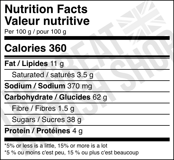 McVitie's Lyle's Golden Syrup Sticky Pudding Cake nutrition facts label / valeur nutritive