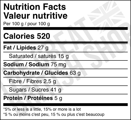 McVitie's Penguin Orange - 172.2g nutrition facts label / valeur nutritive
