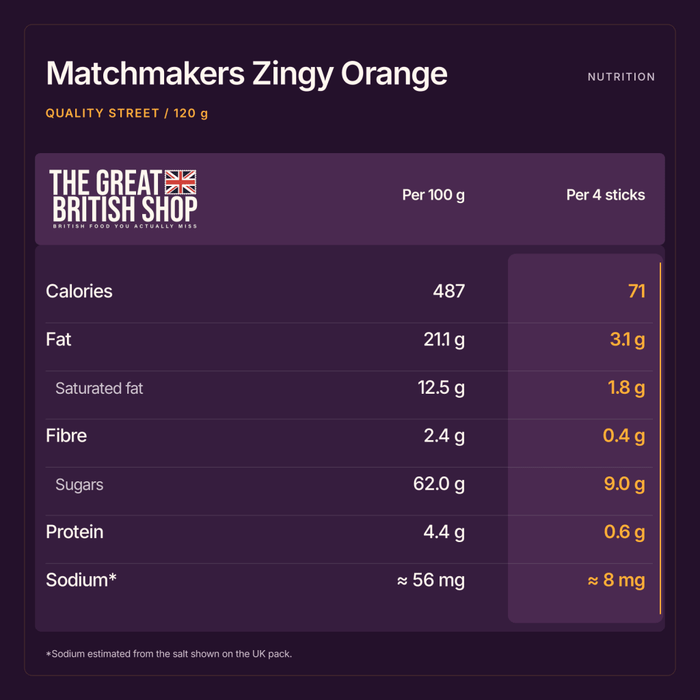 Quality Street Matchmakers Zingy Orange - 120g imported British grocery product available in Canada