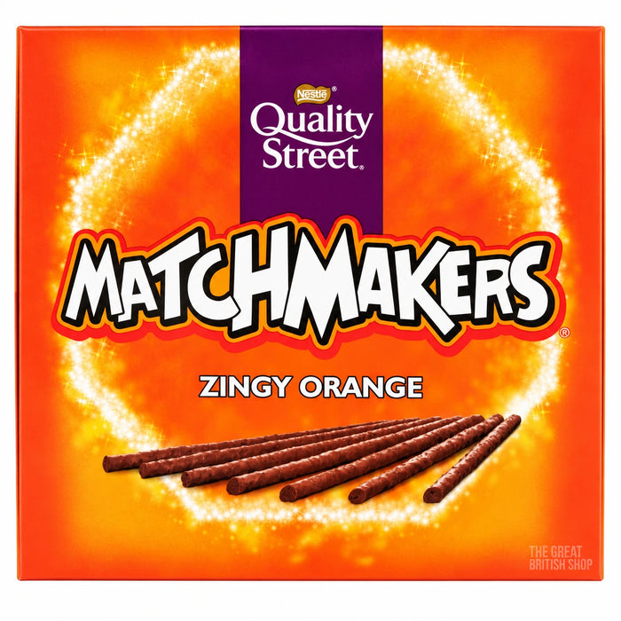 Quality Street Matchmakers Zingy Orange 120g: front of the box showing chocolate sticks.
