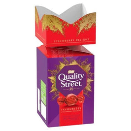 Quality Street Strawberry Delight Cracker 290g: the cracker-shaped box with lid open, showing front label.