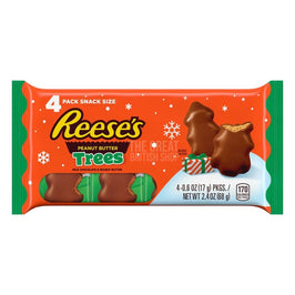 Reese's Peanut Butter Trees 68g, front of pack showing 4 snack size tree shapes