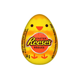 Reese's Peanut Butter Filled Mini Egg 34g, foil wrapper shaped like a chick with egg logo.
