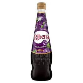 Ribena Blackcurrant Concentrate 850ml: the front of the bottle with gold cap and purple label.