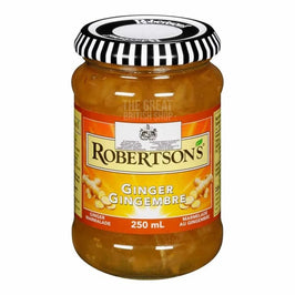 Robertson's Ginger Gingembre 250ml: jar with striped lid showing marmalade and label.