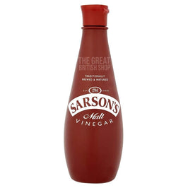 Sarson's Malt Vinegar 300ml, the red plastic bottle with flip top cap and white logo