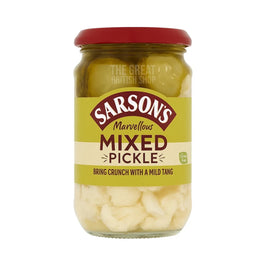Sarson's Mixed Pickle 460g: the jar with red lid showing vegetables inside.
