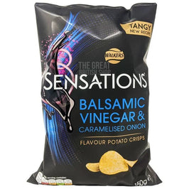 Sensations Balsamic Vinegar & Caramelised Onion 150g: front of the black crisp packet.