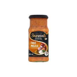 Sharwood's Tikka Masala Cooking Sauce 420g: the jar with black lid and label showing sauce, onions and tomatoes.
