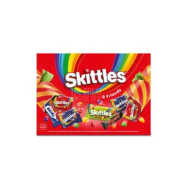 Skittles & Friends Medium Selection Box 150.5g, front of box showing assorted sweet packs inside.