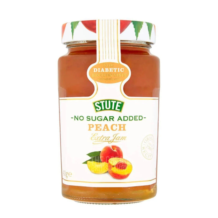 Stute No Sugar Added Peach Jam - 430g imported British grocery product available in Canada