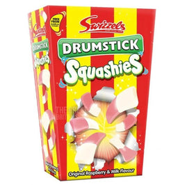 Swizzels Matlow Drumstick Squashies Carton 280g, front of the box showing pink and white sweets.