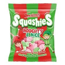 Swizzels Squashies Naughty & Nice 120g: front of the bag showing sweets printed on the pack.