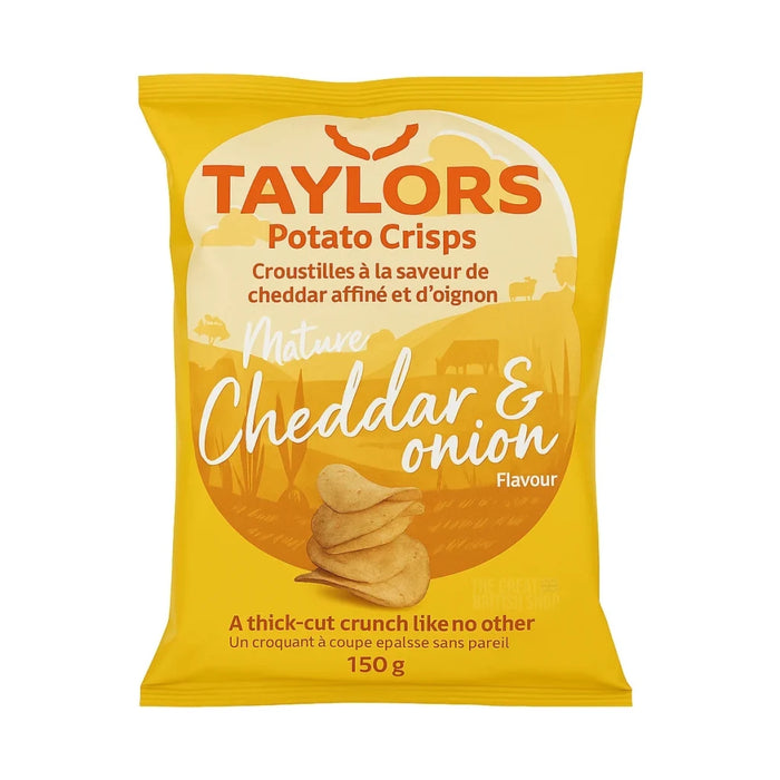 Taylors Mature Cheddar & Onion Potato Crisps - 150g imported British grocery product available in Canada