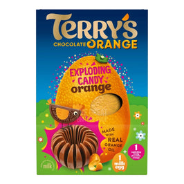 Terry's Chocolate Orange Exploding Candy Easter Egg 91g, front of box showing orange design.