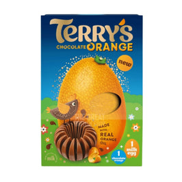 Terry's Chocolate Orange Egg with Orange Ball 295g: front of box showing egg and chocolate orange.