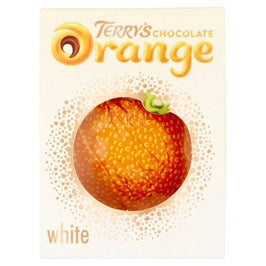 Terry's Chocolate Orange White 147g, front of the box showing the wrapped orange-shaped bar.