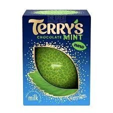 Terry's Milk Chocolate Mint 145g - front of the box showing the green foil-wrapped ball shape.