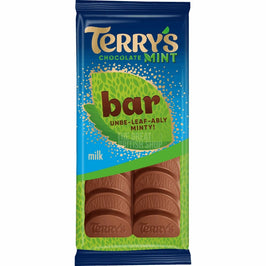 Terry's Chocolate Mint Bar 90g: front of pack showing wrapper and chocolate bar beneath