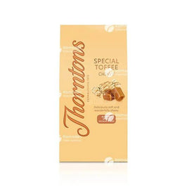 Thorntons Chewy Toffee Carton 150g: the front of the pack showing wrapped toffee pieces.