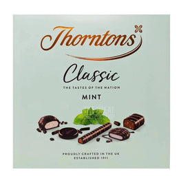 Thorntons Classic Mint Collection 233g, front of the box showing assorted mint chocolates.
