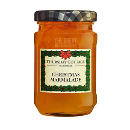 Thursday Cottage Christmas Marmalade 112g: the jar with checked lid and holly label design.