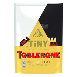 Toblerone Tiny Mix Pouch 250g: front of the pouch showing milk, white and dark bars.