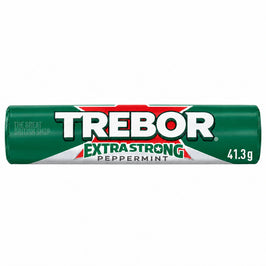 Trebor Extra Strong Peppermint Mints Roll 41.3g, front view of the original product packaging.