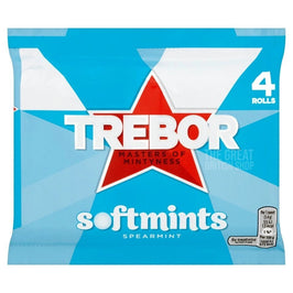 Trebor Softmints Spearmint 4 Rolls: front of the multipack bag showing red star logo.