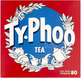 Typhoo Tea 80 Teabags: front of the box showing the red and blue logo design