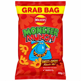 Walkers Monster Munch Flamin Hot 40g, front view of the original product packaging.