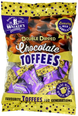 Walker's Nonsuch Double Dipped Chocolate Toffees 135g: front of the bag with wrapped toffees visible.
